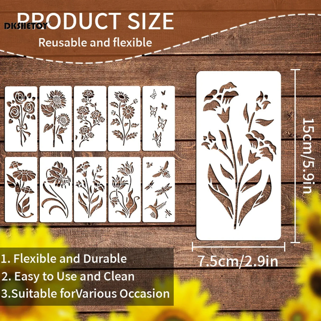 Carvallo Mallset | 10-delar | Flexibla PET-mallarna | För Scrapbooking, Väggar, Tyg & Papper Carvallo