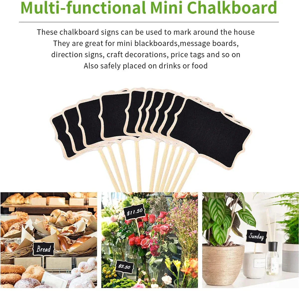 Carvallo GreenNote Wood | 10-pack tavlor av trä | Återanvändbara trädgårdsmarkörer för rabatter, krukor & balkong Carvallo