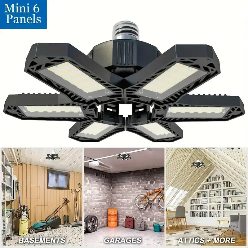 Carvallo LED Garage Lamp | Foldable Ceiling Light with 3–12 Adjustable Panels | E27 Socket | 6500K Daylight – For Workshop, Warehouse & Garage Carvallo