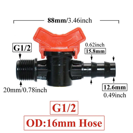Carvallo FlowTura ConnectPro | Mini-kula ventil med slanganslutning och gänga | För trädgård, PE-slang och droppbevattning Carvallo