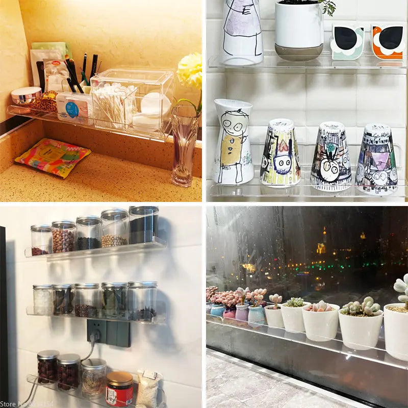 Carvallo Living | Akryl Vägg hylla | Transparent svävande hylla för badrum, kök och vardagsrum | 20–50 cm | Platsbesparande förvaring Carvallo