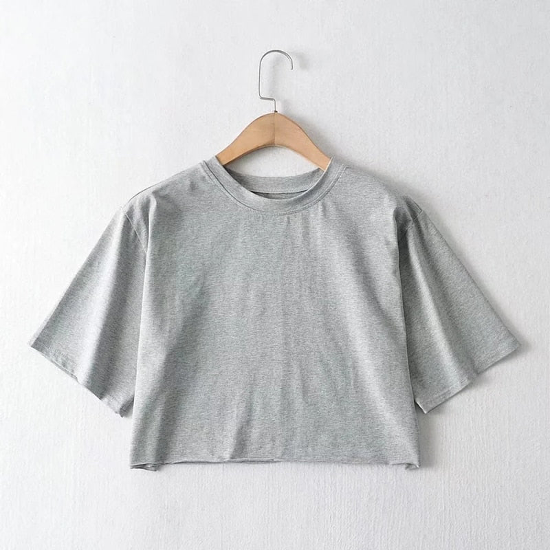 Lös Crop Top-Clothes for women-Hemnix-Grå-En storlek-Hemnix