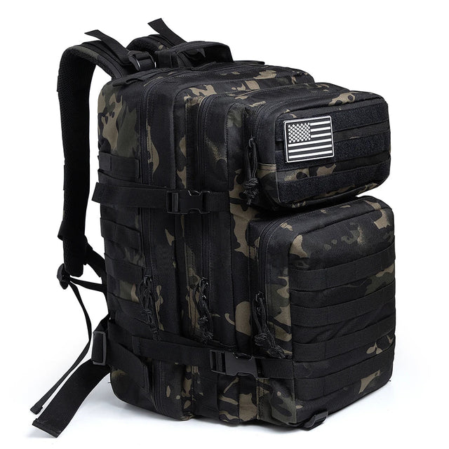 Carvallo 45 L Utomhus Ryggsäck | Molle-System | 3-Dags Kapacitet | Robust & Multifunktionell – Svart/Khaki/Oliv Carvallo