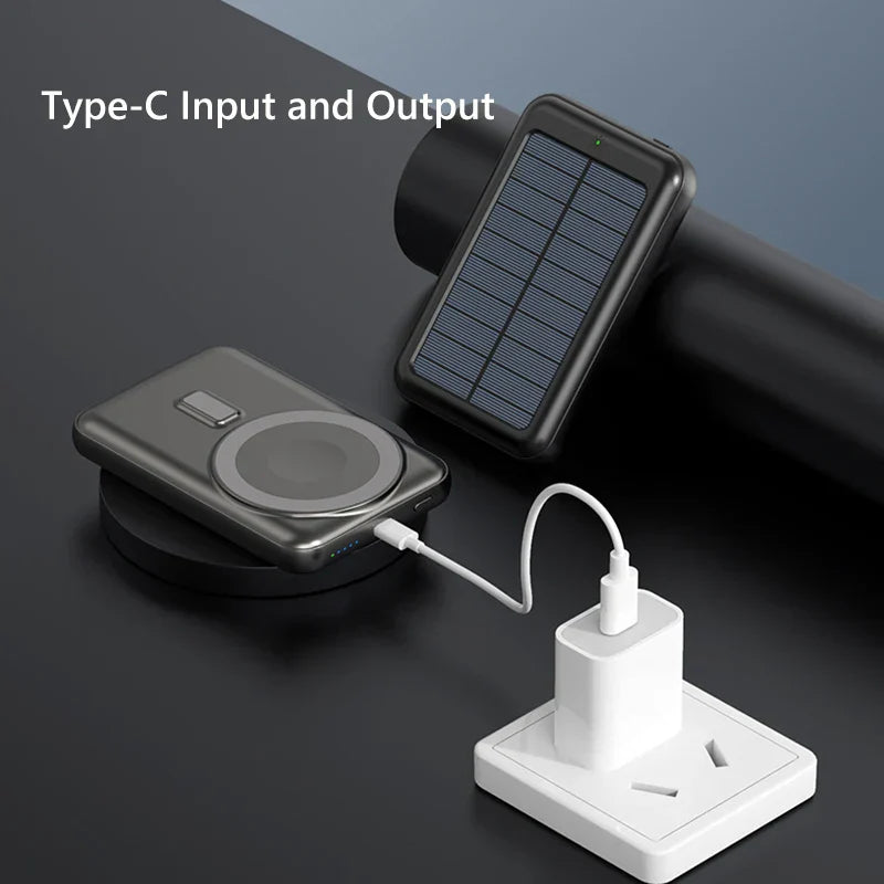 Carvallo 20.000 mAh Solkraftbank med magnetisk trådlös laddare | Kompatibel med MagSafe | USB-C & solenergi-laddning | För iPhone, Samsung & mer Carvallo
