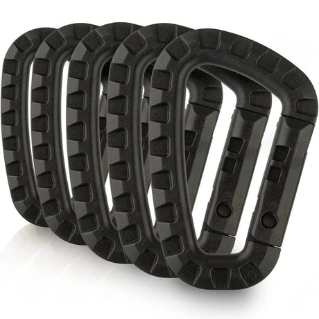 Carvallo 5-pack Taktiska karbinhakar D-form 8,5 × 6 cm | Molle-kompatibla plastklipp med fjädermekanism | Lätta & hållbara för camping, vandring & EDC Carvallo