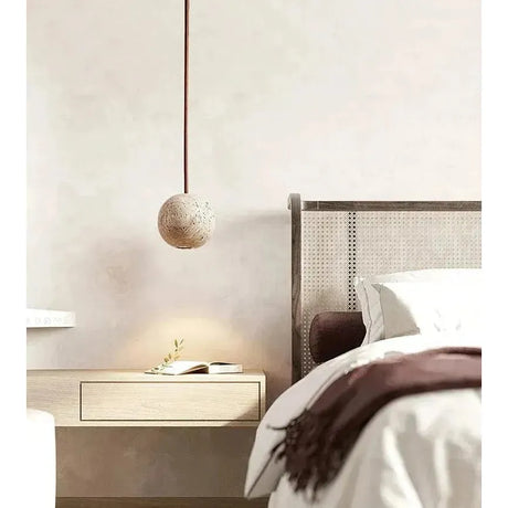 Hänglampa av travertin – Minimalistisk rund LED-hänglampa i Wabi-Sabi-stil Carvallo