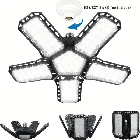 Carvallo LED Garage Lamp | Foldable Ceiling Light with 3–12 Adjustable Panels | E27 Socket | 6500K Daylight – For Workshop, Warehouse & Garage Carvallo