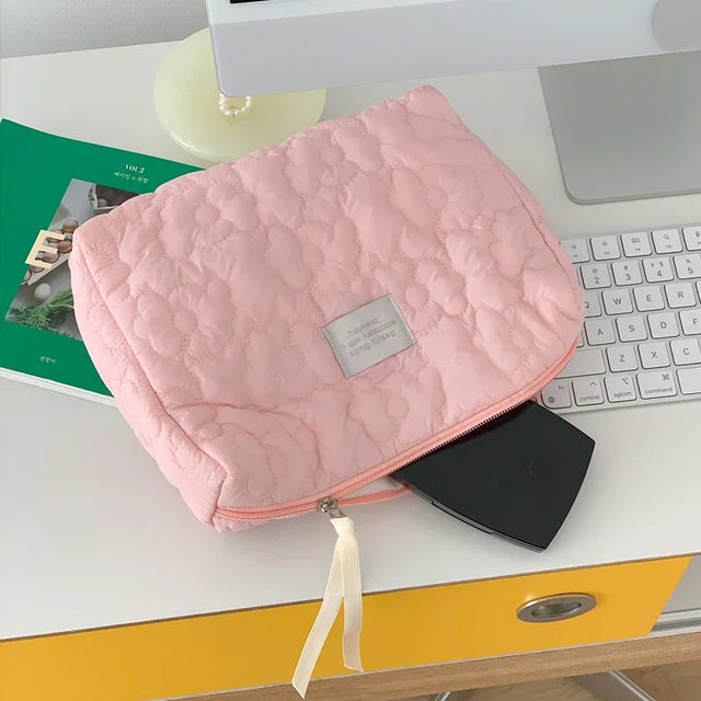 Carvallo Vadderad KosmetiskPåse i Bomull | MakeupPåse med Dragkedja för Damer | Resekulturpåse med Blommönster & Inre Fack Carvallo