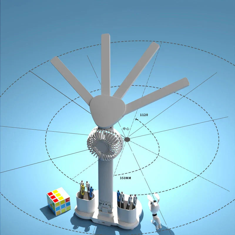 Carvallo-bordlampa LumiBreeze | Med fläkt, klocka & 3 ljusfärger | USB-laddningsbar | 3200 mAh batteri | Touch-kontroll Carvallo