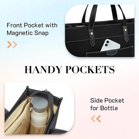 Carvallo Canvas Laptop-väska Dam 15,6 tum | Stor axelväska med fack för kontor, universitet och resor | Stilig handväska med axelremmar och laptopfack Carvallo