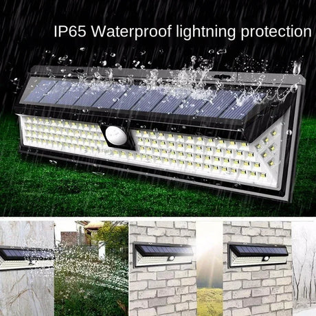 Carvallo 90 Solar Vägglampa med rörelsesensor | 90 LEDs | 3 lägen | IP65 Vattentålig | 4400 mAh Batteri | Utomhusbelysning för trädgård, terrass & gård Carvallo