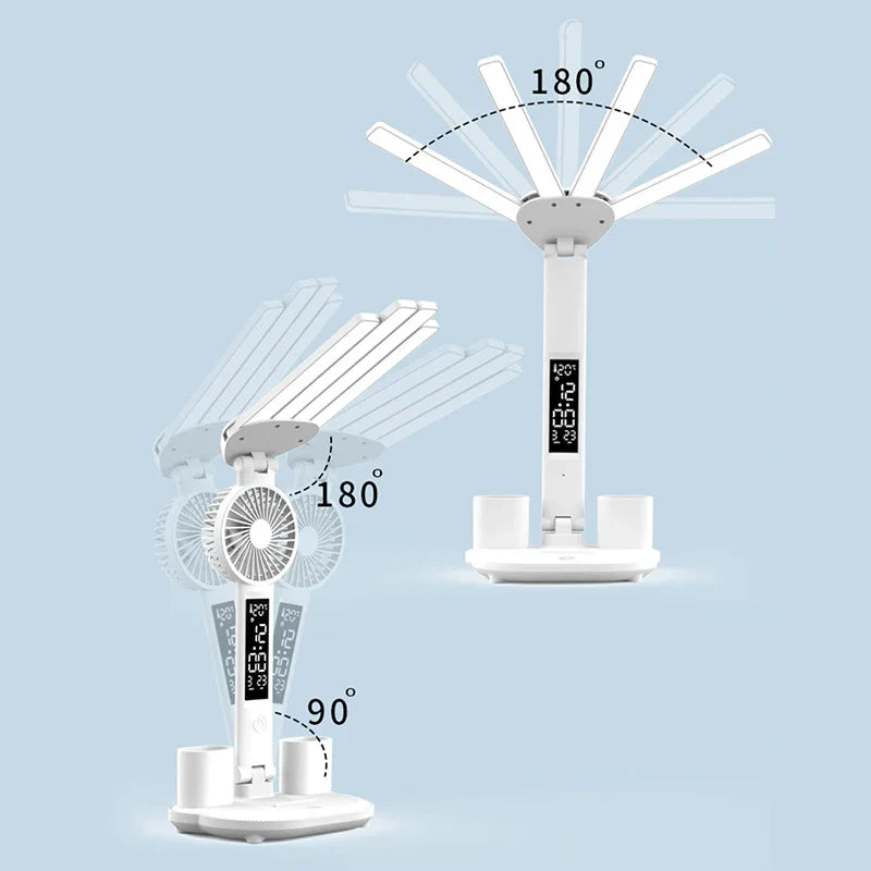Carvallo-bordlampa LumiBreeze | Med fläkt, klocka & 3 ljusfärger | USB-laddningsbar | 3200 mAh batteri | Touch-kontroll Carvallo