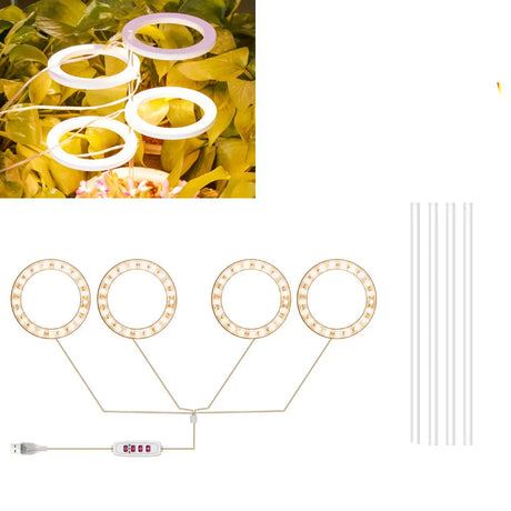 Carvallo Luminara Ring | LED-växtbelysning med timerfunktion | 1–4 huvuden | USB-driven & 5-stegs dimbar Carvallo