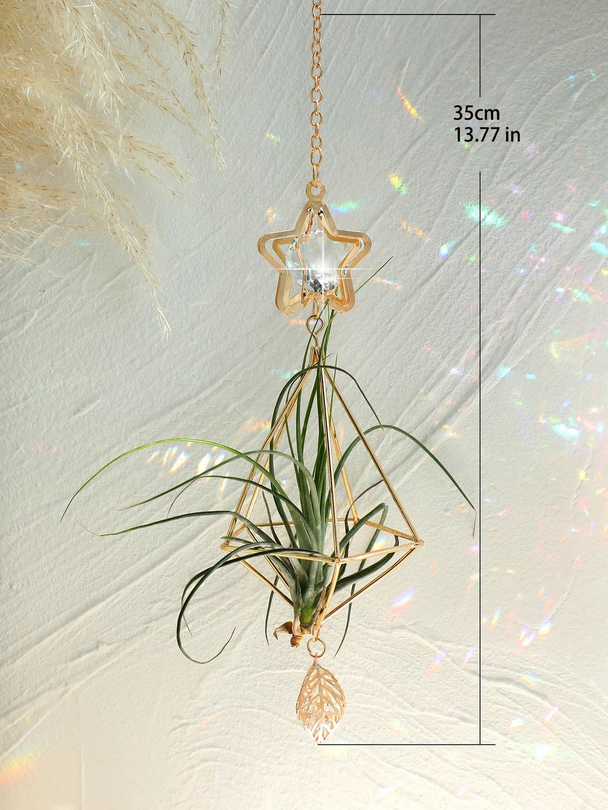Carvallo Geometrisk Växtställ | Guld Hängande Airplant Hållare | Dekorativ Suncatcher med Kristall för Hem & Trädgård Carvallo