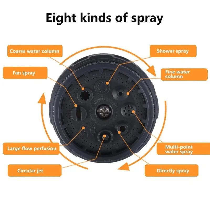 Carvallo MultiJet trädgårdssprutepistol med 8 funktioner | Högtrycksvattenpistol för bil, balkong & växter | Utan elektricitet | Orange Carvallo