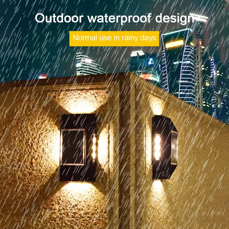 Carvallo Solar Vägglampa med 12 LEDs | 4-sidig ljus | IP65 Vattentålig | Vit eller Varmvit Carvallo