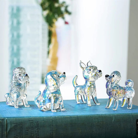 4 Olika formade Crystal Hundfigurer Art Glass MILA Sverige