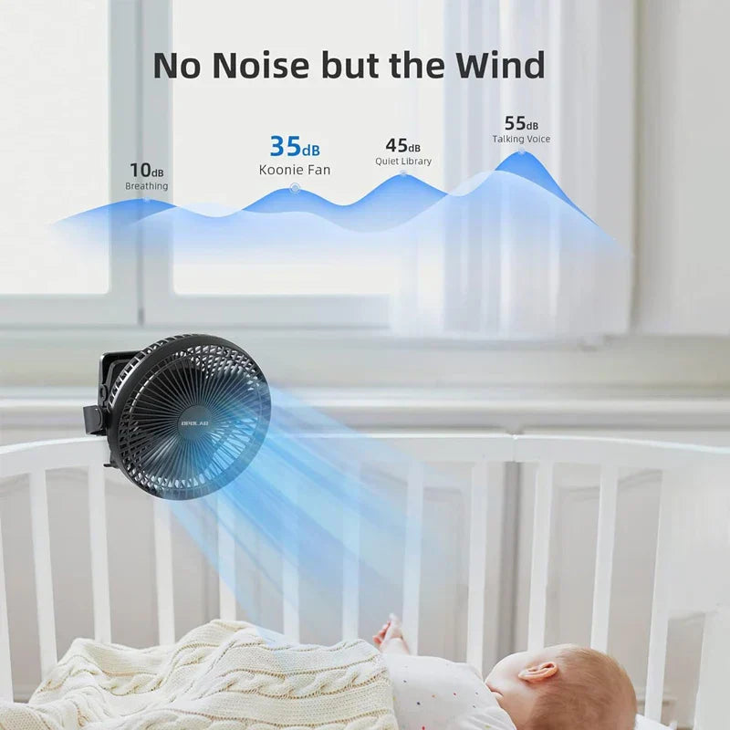 Carvallo-Ventilator BreeziClip | 8-tum | Tyst & Återuppladdningsbar | 10.000 mAh Batteri | För barnvagnar, camping & hem Carvallo