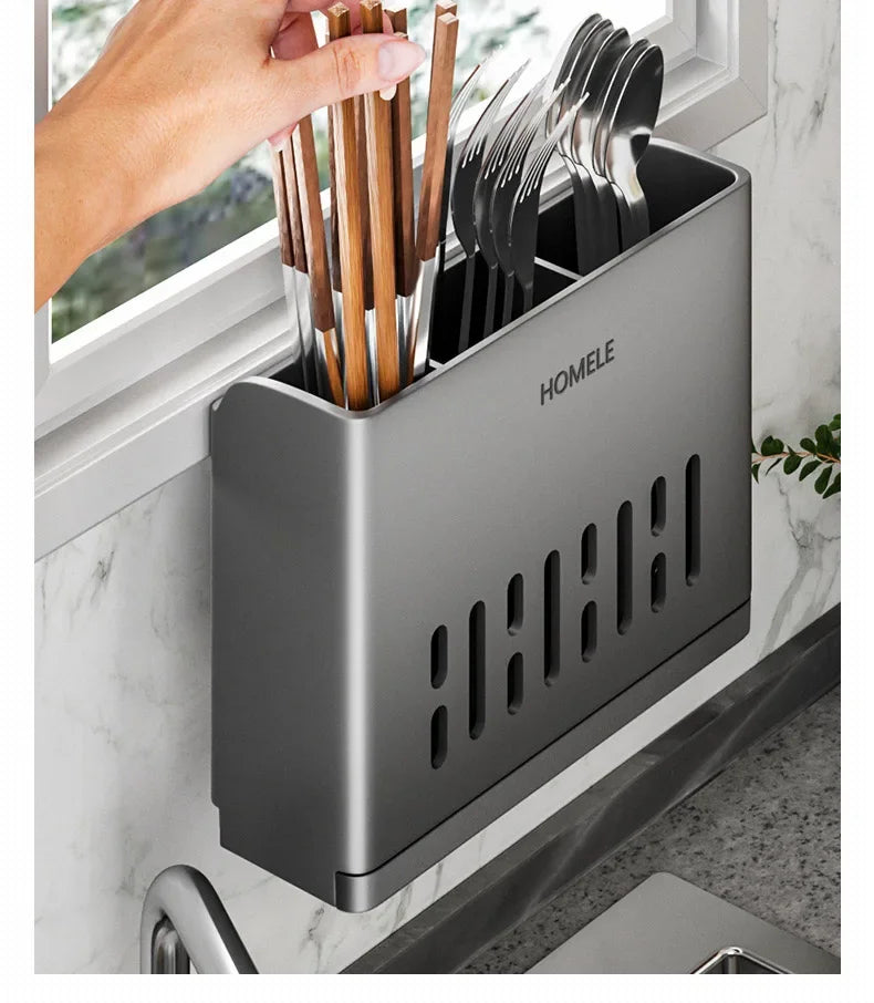 Carvallo bestickshållare | Vägg- & stående montage | Med avrinningfunktion | För kök & matplats Carvallo