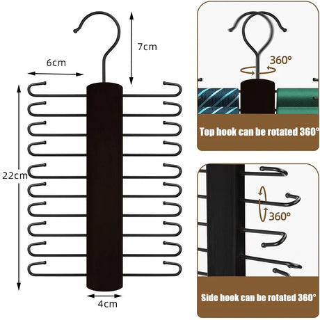 Carvallo Krawattenhalter av trä | 20 krokar | Svängbar & halkskydd | Platsbesparande bälte- & halsdukförvaring Carvallo