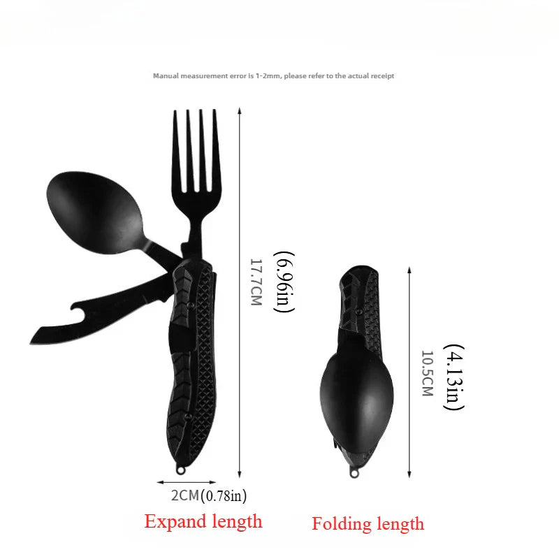 Carvallo 3-i-1 Campingbestik | Sammenklappeligt udendørs bestiksæt med kniv, gaffel & ske | Rustfrit stål | Kompakt & robust | Til camping, vandreture & rejser Carvallo