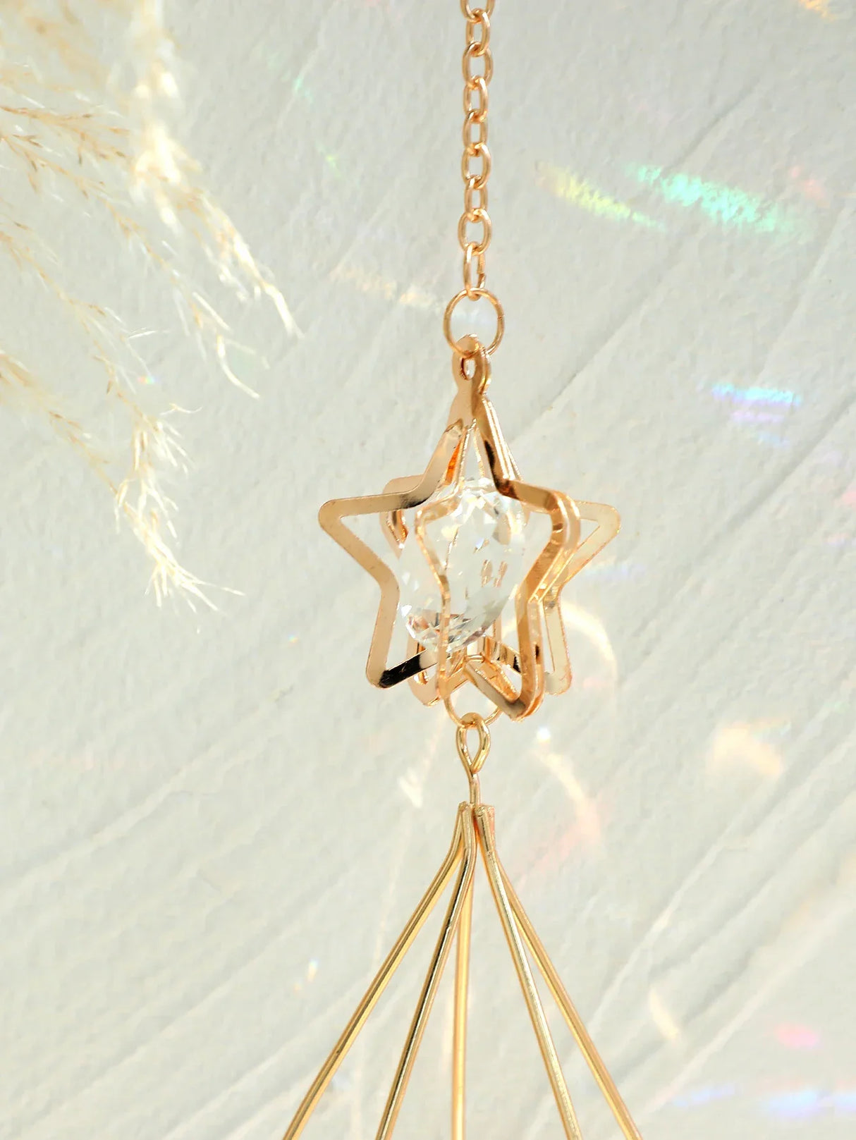 Carvallo Geometrisk Växtställ | Guld Hängande Airplant Hållare | Dekorativ Suncatcher med Kristall för Hem & Trädgård Carvallo