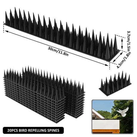 Carvallo 12/20-set fågelskyddsspikar | Avtagbar & djurvänlig | Anti-klättringsskydd för staket, fönsterbräda & takkant Carvallo