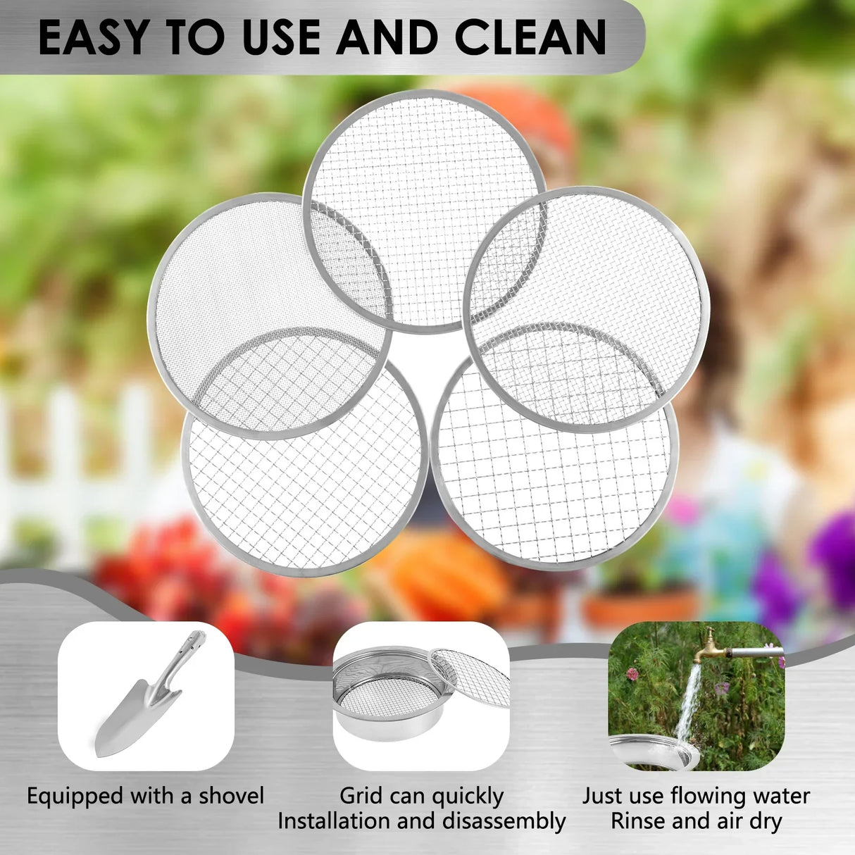 Carvallo Profi Bottenmask Set | 5 Silikonsatser i rostfritt stål | För jord, kompost & grus | Inkl. Handspade Carvallo