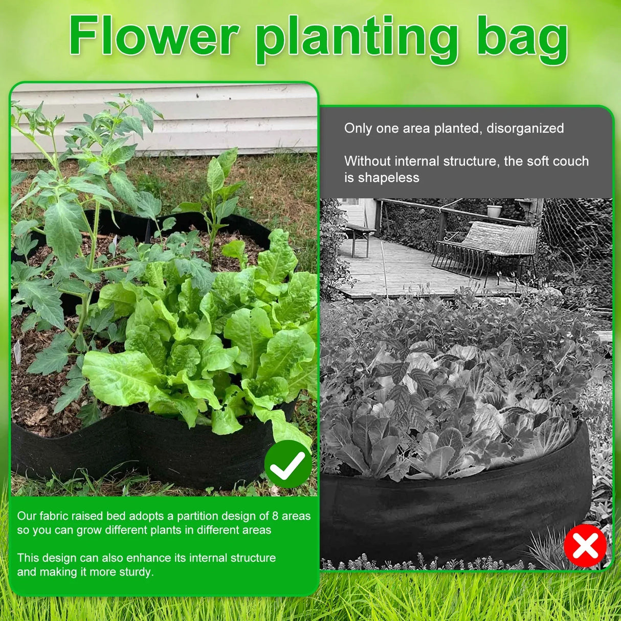 Carvallo FlextoGrow | Högbädd av filt med 4/8 fack | Bärbar & andningsbar | För grönsaker, örter & blommor Carvallo