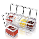 Carvallo ClearSpice Quadra | 4 fack med lock & skedar | Transparent | 23,5 × 9,5 × 8,5 cm | För salt, socker & kryddor Carvallo