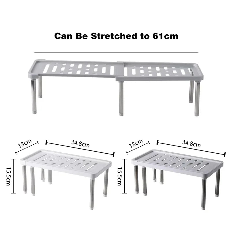 Carvallo Teleskopiskt Köksställ 35–61 cm | Utdragbar Hylla med halkfria fötter | Stabil Förvaring av PP & Rostfritt Stål Carvallo