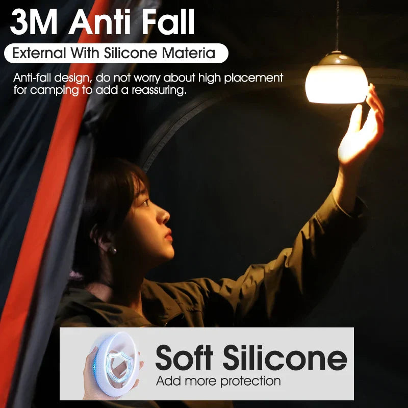 Carvallo Bärbar LED-tältlampa med krok | USB-C uppladdningsbar | Hänglampa för camping & nödsituationer | Kompakt & Lätt Carvallo