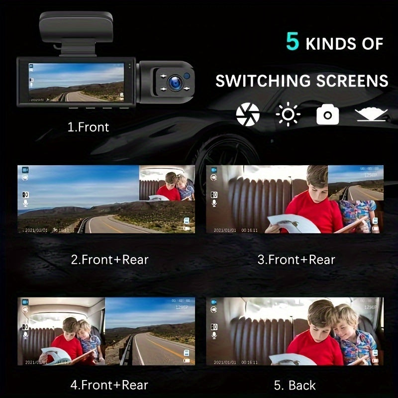 1080P WiFi Dubbelkamera Dash Cam – Främre & Inuti Bilkamera med IR Nattvision & Loopinspelning Carvallo