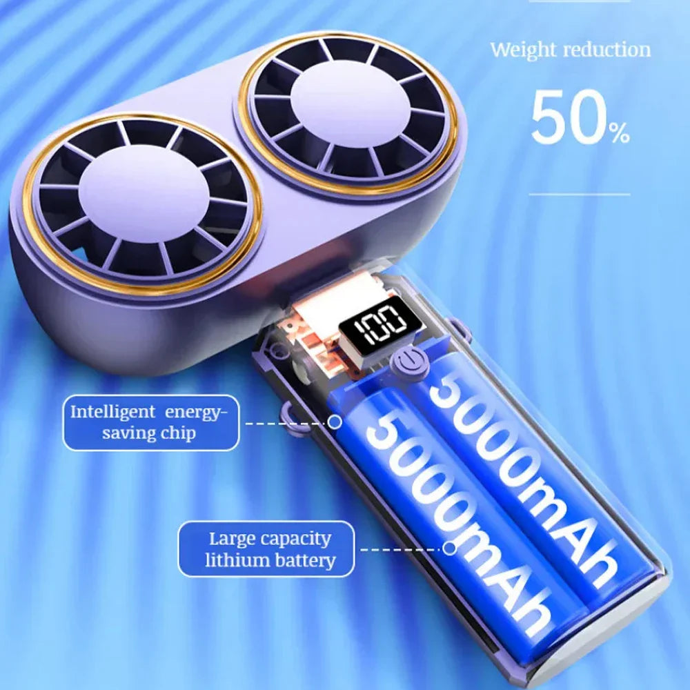 Carvallo Handfläkt Dubbel-fläkt | 5-stegs kylning | Uppladdningsbar & Digital display Carvallo