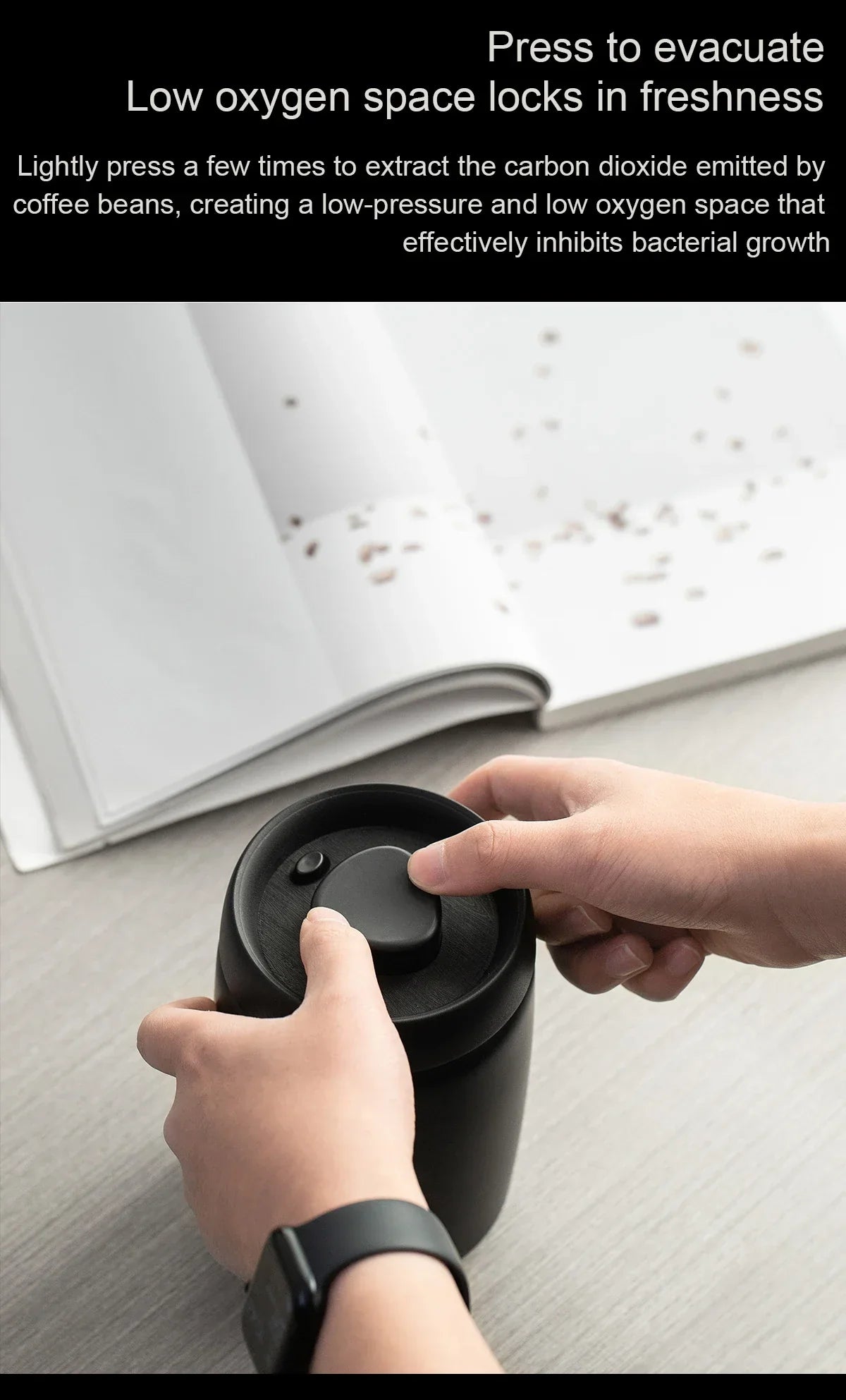 Royallure Stålkontainer med vakuum för kaffe, te och kök Carvallo