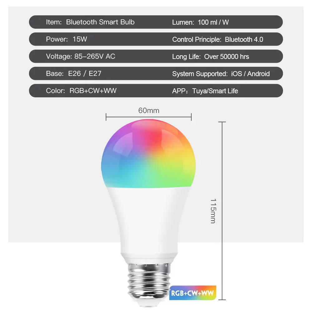 Carvallo Bluetooth LED-lampa | RGB + Varm-/Kallvit | App-styrning | E27 | Dimbar Carvallo