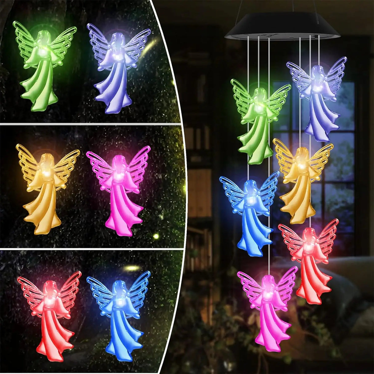 Carvallo ColorChime Solvindspel med färgväxling | LED-belysning på natten | Väderbeständig & Dekorativ | För Trädgård, Balkong & Fönster Carvallo