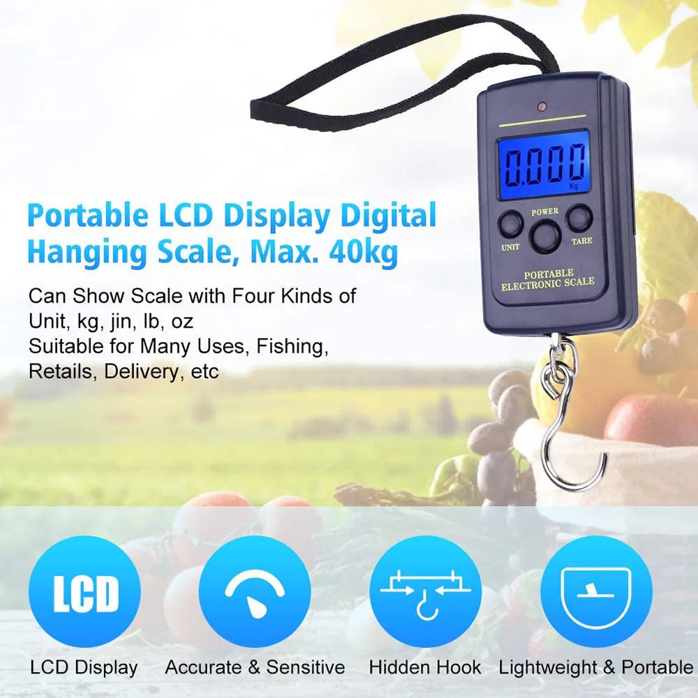 Carvallo Mini Hängwaage 40kg | Digitalt bagagevåg med temperaturdisplay | Kompakt & Multifunktionell Carvallo