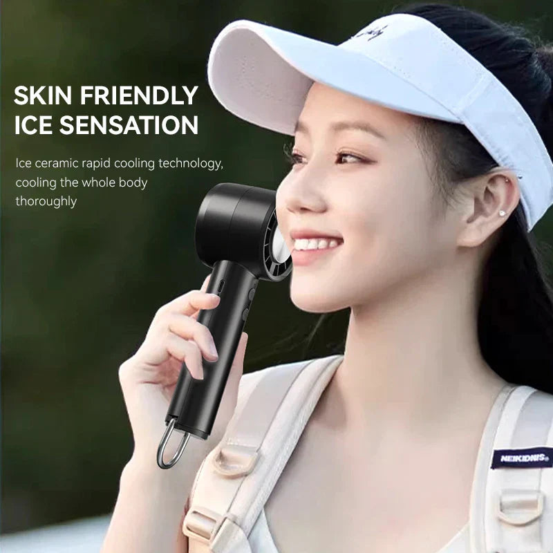 Carvallo AirCool Mini Handfläkt med kylfunktion | 5 hastigheter | LED-display & USB-laddning | Tyst & Bärbar | För resor, kontor & utomhus Carvallo