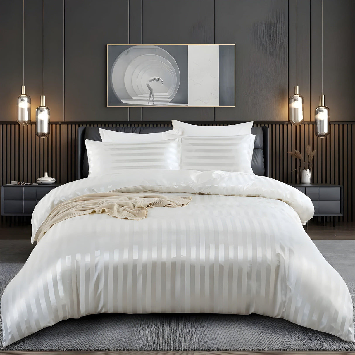 LuxSleep sängkläder set - 3-delat lyxigt randigt sängkläder set [sängkläder med dragkedja, örngott] Carvallo