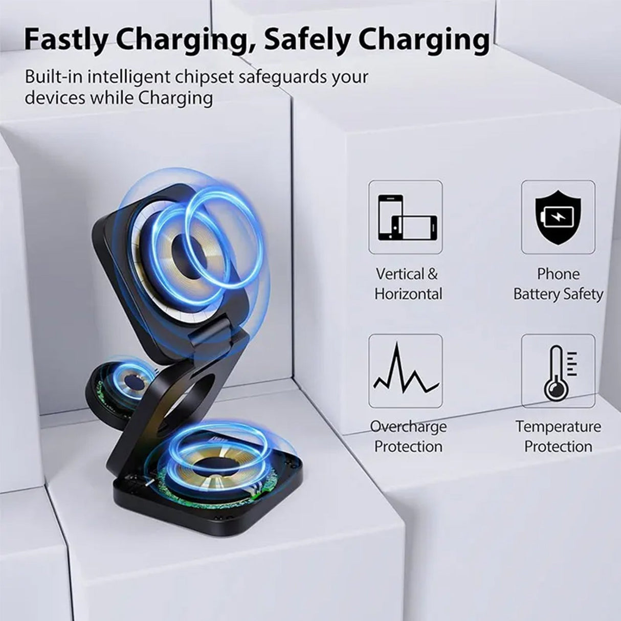 3 i 1 Snabb Magnetisk Fällbar Trådlös Laddare För iPhones, AirPods och Apple Watches Carvallo