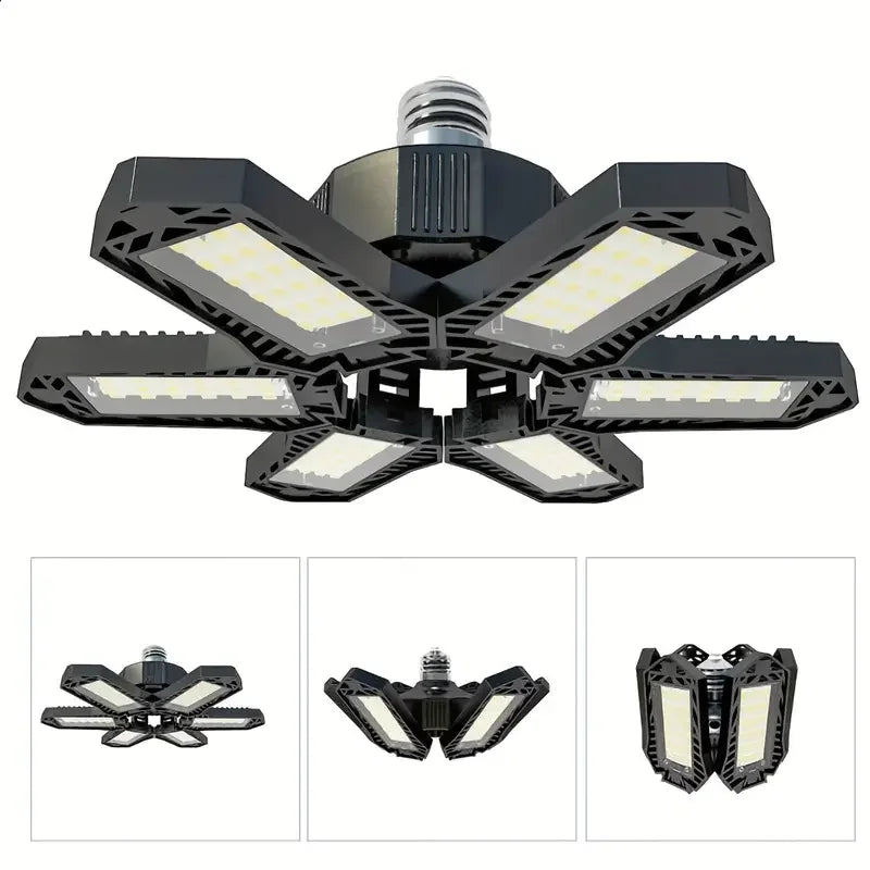 Carvallo LED Garage Lamp | Foldable Ceiling Light with 3–12 Adjustable Panels | E27 Socket | 6500K Daylight – For Workshop, Warehouse & Garage Carvallo