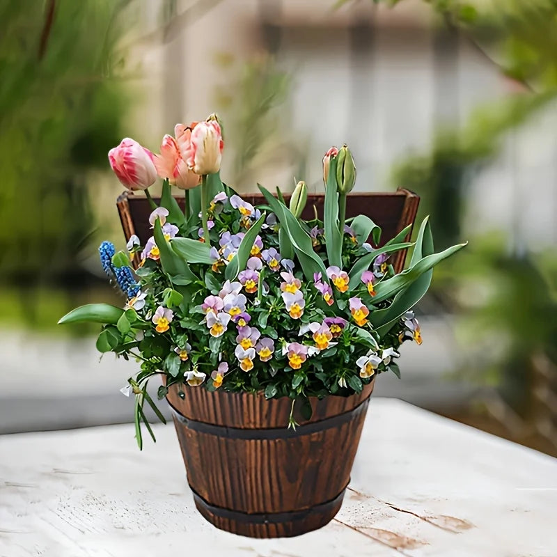 Träby Eimer Planter i fat-design för trädgård och terrass – Dekorativa blomkrukor av trä Carvallo