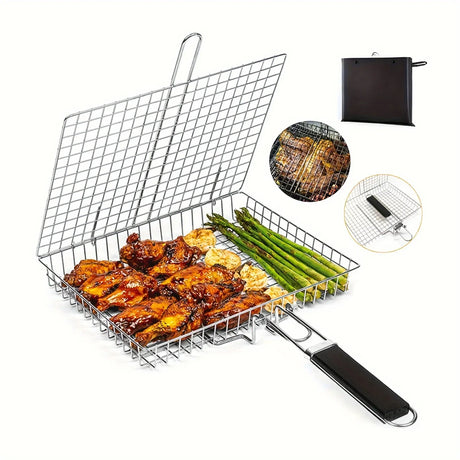 Carvallo GrillMate Grillkorg Rostfritt stål | Fällbar & Non-stick | Med handtag | För kött, fisk & grönsaker | Högtemperaturbeständig Carvallo
