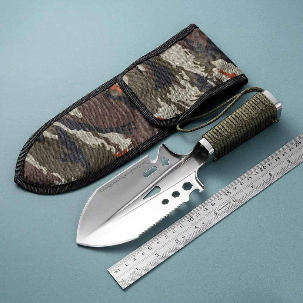 Carvallo Multifunktions-Fällspade av rostfritt stål | Kompakt & Bärbar | För Camping, Vandring & Trädgård | Med förvaringsväska Carvallo