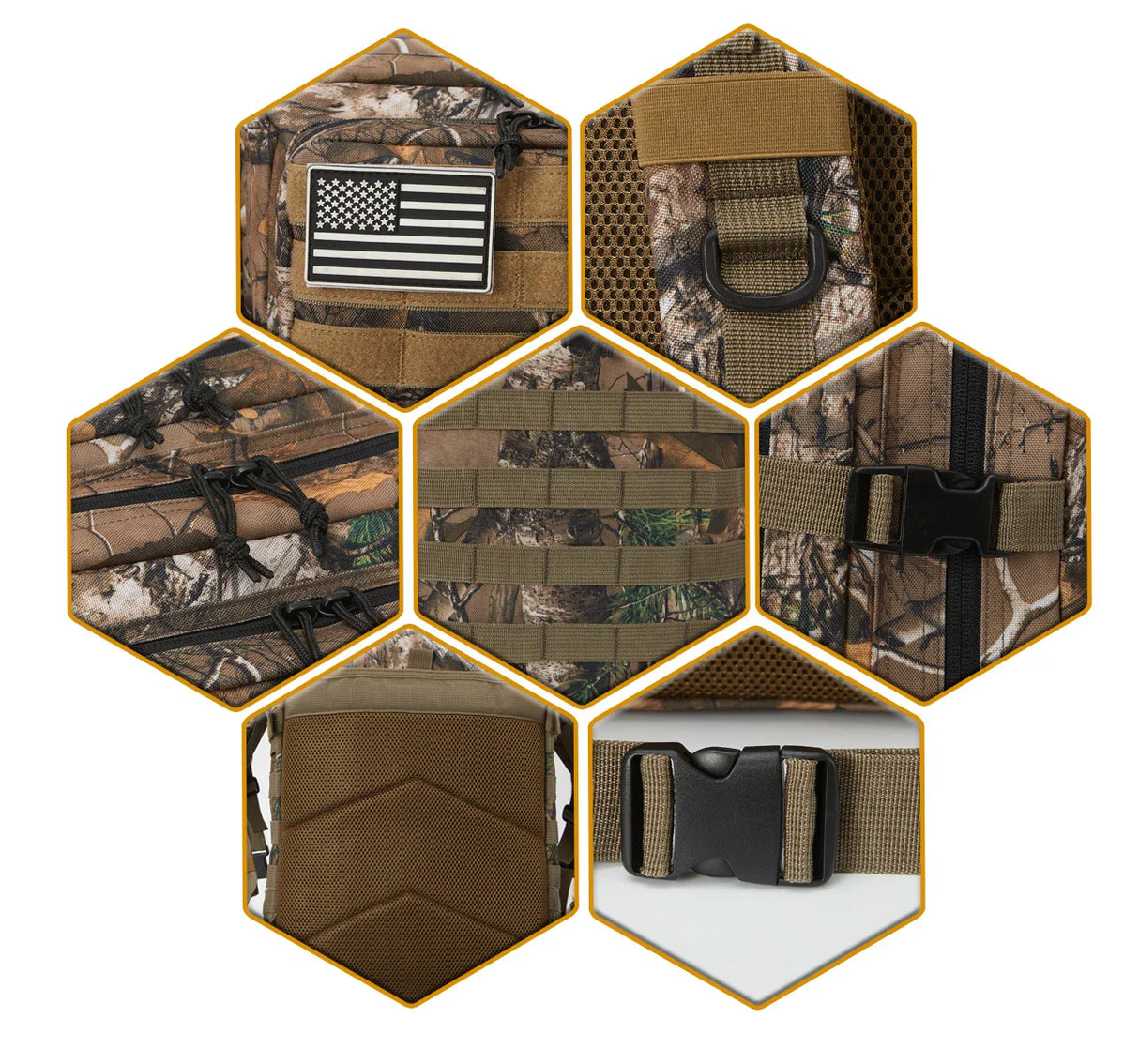 Carvallo 45 L Utomhus Ryggsäck | Molle-System | 3-Dags Kapacitet | Robust & Multifunktionell – Svart/Khaki/Oliv Carvallo