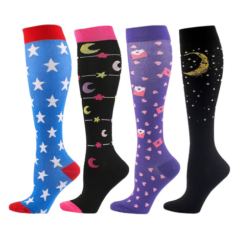 Färgglada långa kompressionsstrumpor (4 par)-Clothes for women-Hemnix-Hemnix