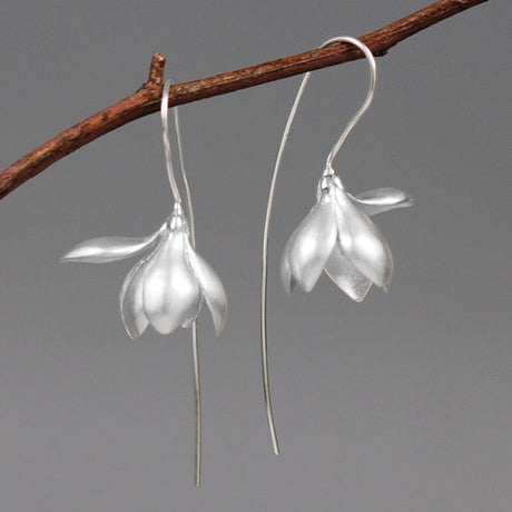 Magnolia blomma dinglar örhänge-Jewelry for women-Hemnix-Silver-Hemnix