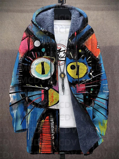 Dam Kappa Mysig Fleece Kattmönster Lös Passform-Kvinnors Kappor och Jackor-Hemnix-Blå-S-Hemnix