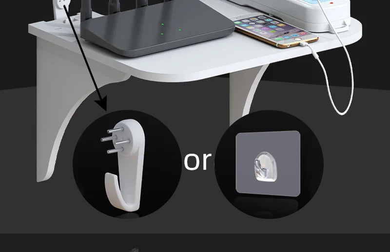 Carvallo Organizer | Svävande väggställ utan borrning | Dold hållare för WLAN-router, TV-låda & tillbehör | PVC, Vit | 30 × 15 × 12 cm Carvallo